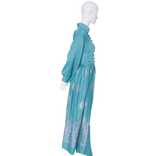 70s Alfred Shaheen turquoise pant and dress ensemble 