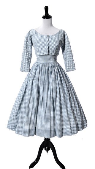 Anne Fogarty Blue Gingham Strapless Dress and Bolero Jacket - Dressing Vintage
