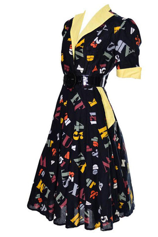 Alphabet novelty print vintage 1950's dress