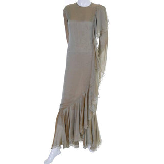 1980's Bill Blass Vintage Silk Chiffon Evening Gown Ruffles 10/12 - Dressing Vintage