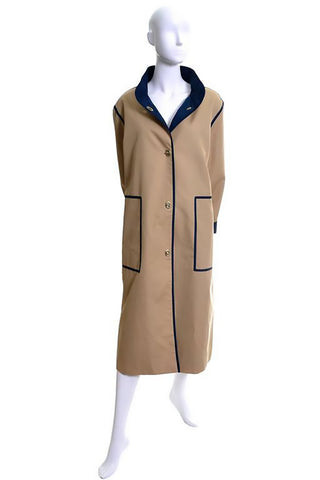 Bonnie Cashin Vintage Raincoat Tan Navy Toggle Closures 12/14