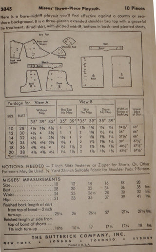 1940's Vintage Playsuit Pattern Butterick 3345 34 Bust - Dressing Vintage