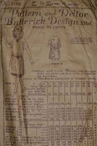 1920's RARE Girl's Vintage Dress Pattern Butterick 3368 - Dressing Vintage