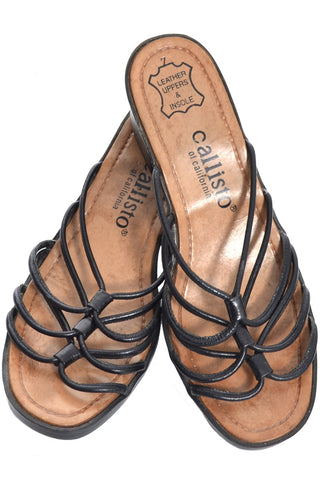 Callisto California Vintage Shoes Black Strappy Leather Sandals Size 7 - Dressing Vintage