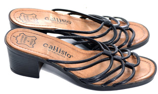 Callisto California Vintage Shoes Black Strappy Leather Sandals Size 7 - Dressing Vintage