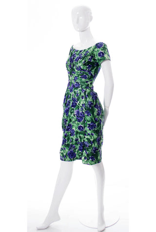 Ceil Chapman vintage dress green floral silk