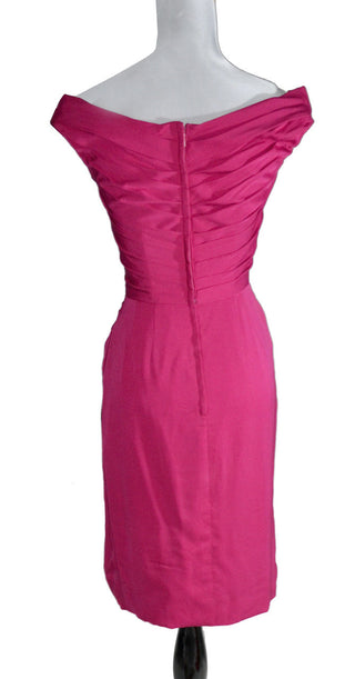 1950's Ceil Chapman Raspberry Pink Silk Chiffon Vintage Dress - Dressing Vintage