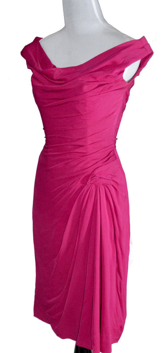 1950's Ceil Chapman Raspberry Pink Silk Chiffon Vintage Dress - Dressing Vintage
