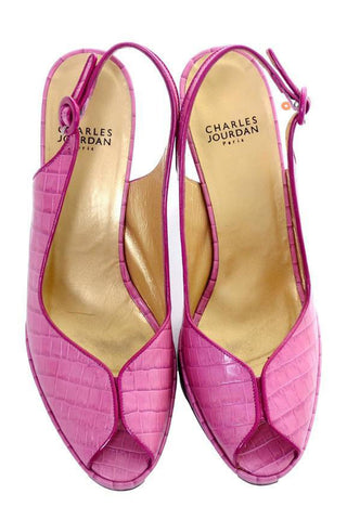Charles Jourdan peeptoe snakeskin pink slingback heel shoes