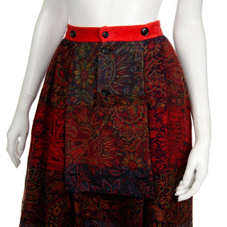 Comme Des Garcons vintage 1980s red patterned avant garde skirt floral