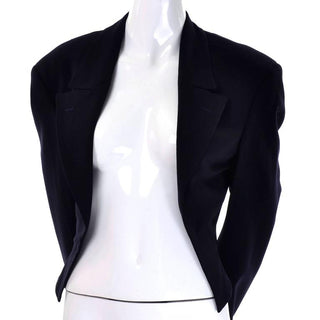 Comme des Garcons Cropped Black Wool Open Front Blazer - Dressing Vintage