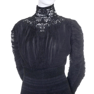 Edwardian Antique Cotton Voile Black Lace Mourning Gown - Dressing Vintage