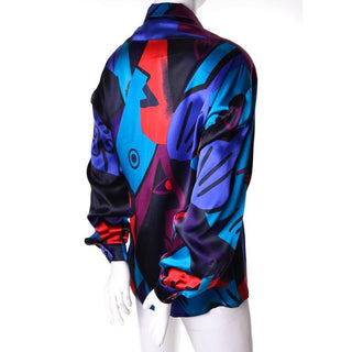 80's vintage abstract silk blouse by Escada. Can be worn as a button down or mock turtleneck
