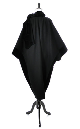 Ferragamo Vintage Cape in Black Wool with Velvet Trim - Dressing Vintage