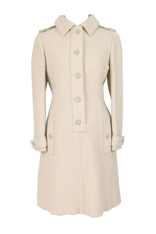 Vintage 1960s Geoffrey Beene designer beige wool coat dress - Dressing Vintage