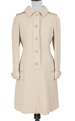 Vintage 1960s Geoffrey Beene designer beige wool coat dress - Dressing Vintage