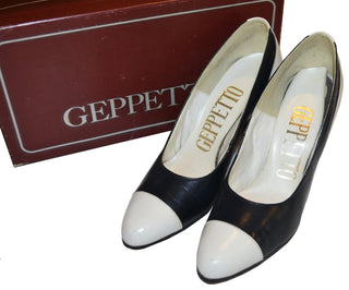 7.5 AA Geppetto Vintage Black & White Leather Heels with the Box - Dressing Vintage