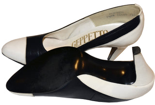 7.5 AA Geppetto Vintage Black & White Leather Heels with the Box - Dressing Vintage