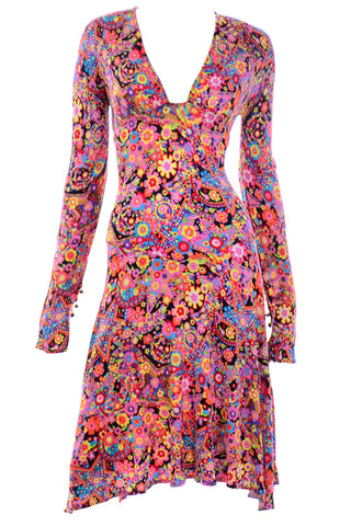 Vintage Gianni Versace Fall 2002 Mod Flower Power Print Jersey Dress