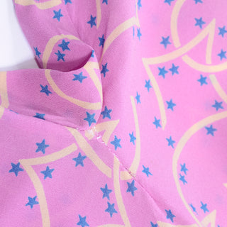 1998 Gianni Versace Couture Pink Silk Vintage Dress W Blue Stars