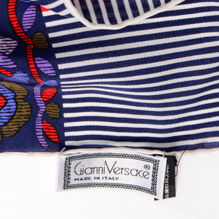 1980s Gianni Versace Striped Floral Silk Scarf