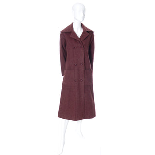 1970s Givenchy Nouvelle Boutique Coat in Burgundy Alpaca Wool w pockets