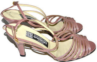 1970's NEW Strappy Pink Leather Shoes Chaussures Givenchy Paris 8B - Dressing Vintage