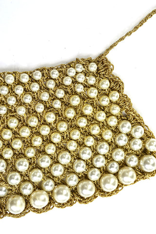 1960s Vintage Gold Mesh Pearl Collar Choker Necklace