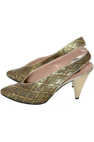 Maud Frizon vintage gold slingback heels with crisscross design