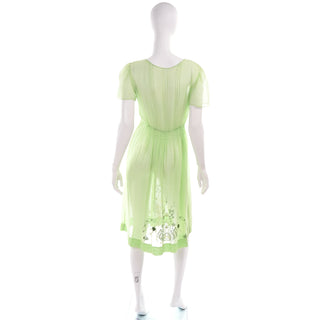 1920s Hungarian Embroidered Green Peasant Dress w Smock Pleating