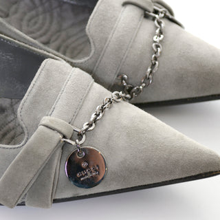 Grey Pointed Toe Loafers w Chain Metal Silver Detail
