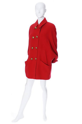 Guy Laroche Boutique Red Wool Oversized Coat 6 Buttons