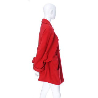 Guy Laroche lined red wool coat with brass buttons and dolman sleeves