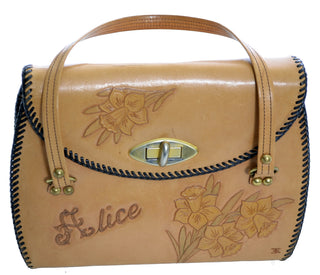 Vintage handbag 1960's handcrafted tooled leather Alice Monogram - Dressing Vintage