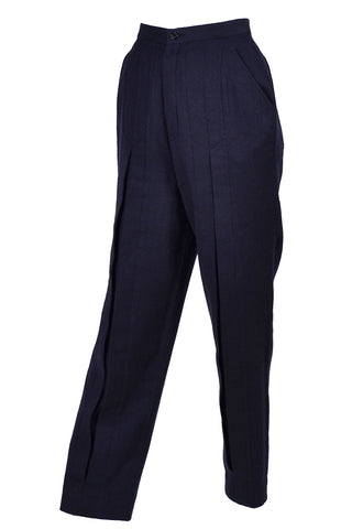 1980s Issey Miyake High Waisted Navy Blue Pants w Inverted Pleats