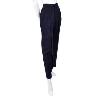 Vintage 1980s Issey Miyake High Waisted Navy Blue Pants w Inverted Pleats