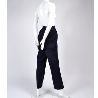 1980s Issey Miyake Trousers High Waisted Navy Blue Pants w Inverted Pleats