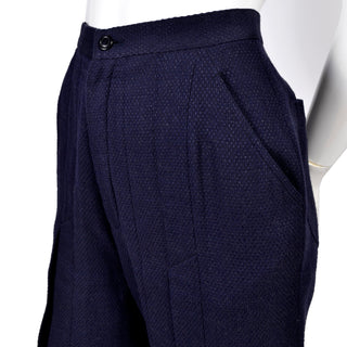 1980s Issey Miyake High Waisted Navy Blue Pants w Inverted Pleats trousers