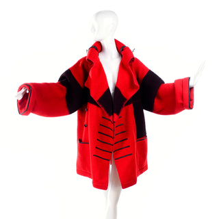 Vintage Jean Charles de Castelbajac Red blanket coat with leather details
