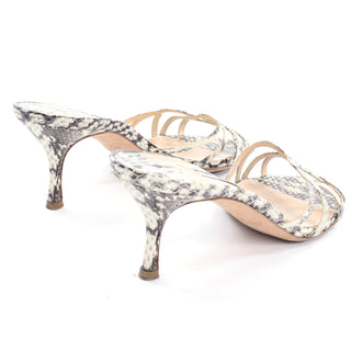 Gray and Cream Jimmy Choo Snakeskin Slide Sandals With Heel