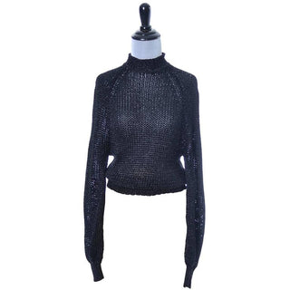 Black metallic slightly open weave vintage early 1980's Krizia sweater