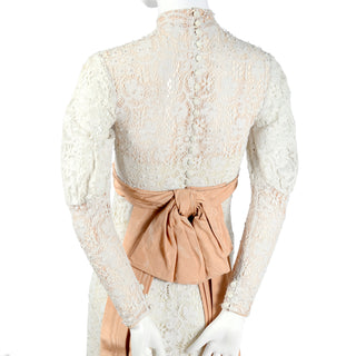 Edwardian lace wedding dress with leg of mutton sleeves