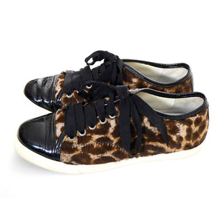Lanvin Pony Hair Cheetah Print Sneaker Shoes w/ Patent Leather Toe 38 US 7.5