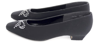 1970s California Magdesians Black Vintage Shoes with Rhinestone Bows 7.5 N - Dressing Vintage