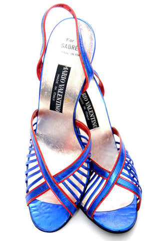 Mario Valentino size 9 vintage slingback peeptoe heels in metallic blue