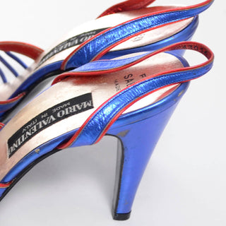 Mario Valentino made in Italy size 9 vintage slingback peeptoe heels in metallic blue