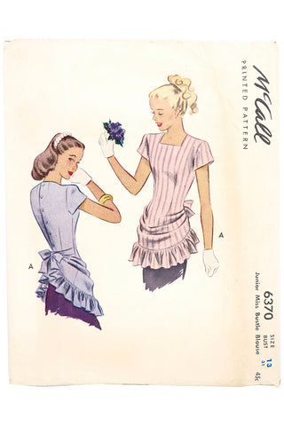 1946 McCall 6370 Vintage Blouse Gathered Ruffle & Bow Pattern