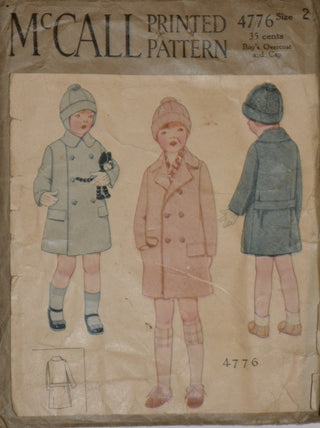 McCall 4776 1920s vintage boys coat and cap pattern Size 2 - Dressing Vintage