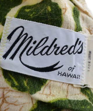 1960's Mildred's Hawaii Vintage Dress Green Cotton Batik Print - Dressing Vintage