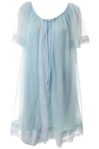 Miss Elaine Vintage Blue Peignoir Nightgown robe 